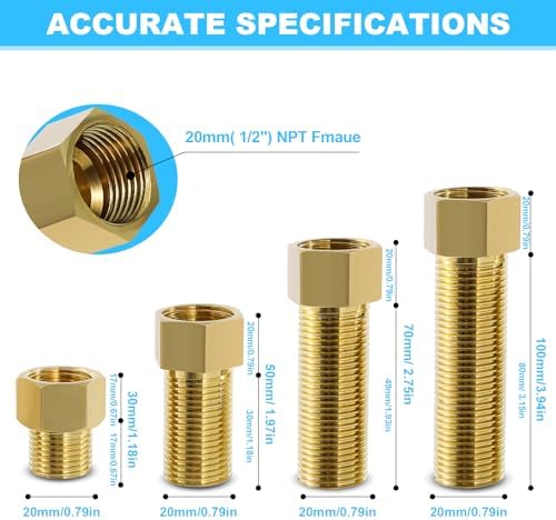 1/2" Extension Brass Pipe Fitting NPT 50 mm（3PCS）