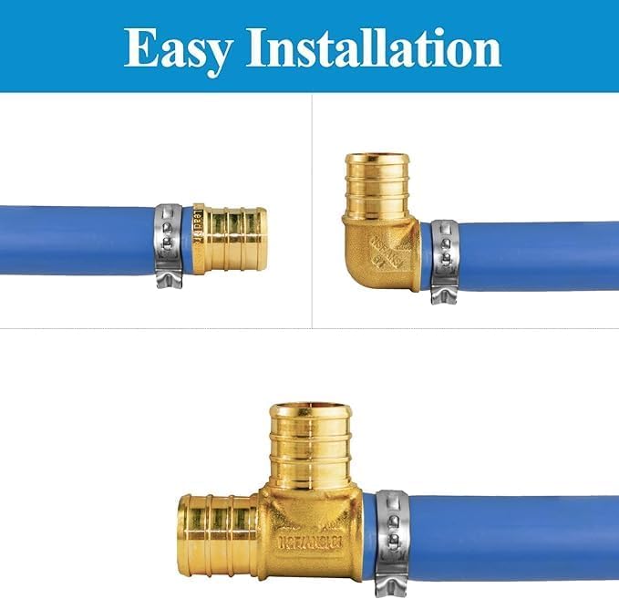 WiseWater 60 Pcs Pex Fittings, 3/4 inch T PEX Tee(20PCS) & 90 Degree Elbow & Straight Coupling, Brass Barb Crimp Pipe Fitting for Pex Pipe(Pack of 60), UPC Certified