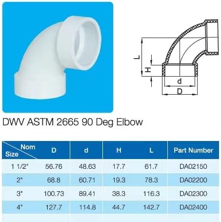 Rainbow Dream 1-1/2 Inch DWV 90 Degree PVC Pipe Elbow - 2pcs, White