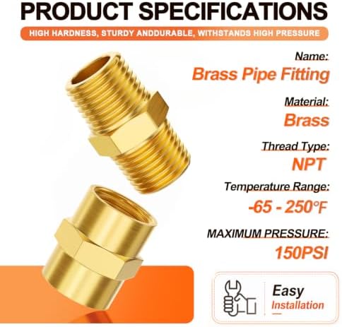 GASHER 12PCS Brass Pipe Fitting, Hex Nipple Brass Hex Coupler, 3/4" x 3/4" NPT Male Thread Pipe, 3/4Inch x 3/4Inch NPT Female Thread Pipe