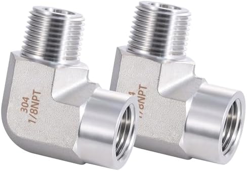 Stainless Steel Pipe Fitting 90 Degree Barstock Street Elbow 1/8" NPT Male x 1/8" NPT Female 2 Pack