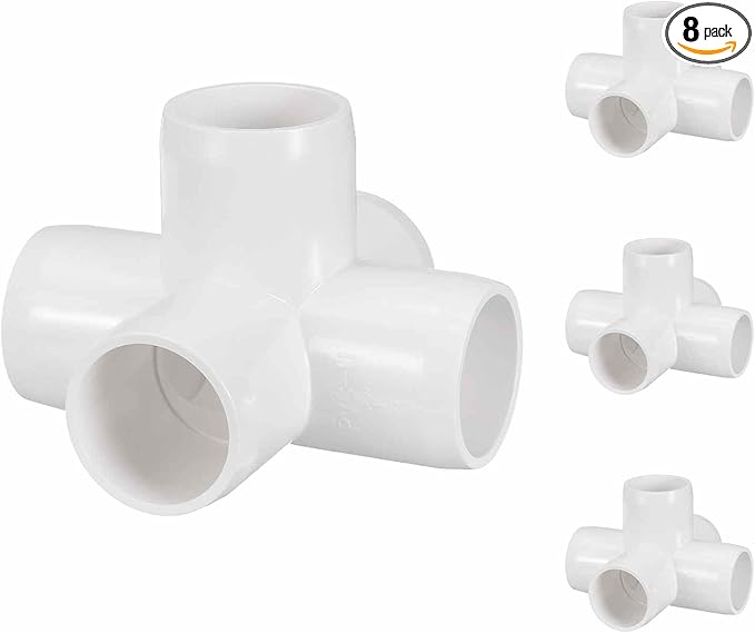 8 Pack 1" SCH40 PVC Elbow Pipe Fitting, 5-Way PVC Elbow Corner Side Outlet Cross Fitting, Furniture Grade Pipe Connectors for DIY Creative Project, Pond Protection, Socket x Socket