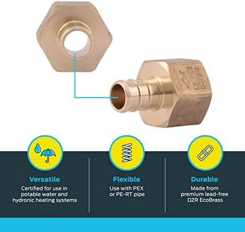 SharkBite 1/2 x 1/2 Inch FNPT Crimp Adapter, Pack of 5, Brass Plumbing Fitting, PEX Pipe, PE-RT, UC072LFA5