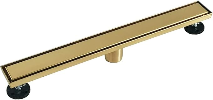 Neodrain 28-Inch Gold Linear Shower Drain, 2-in-1 Flat & Tile Insert Cover, Stainless Steel Linear Drain, Brushed Brass Rectangle Shower Floor Drain with Hair Strainer, Watermark&CUPC Certified