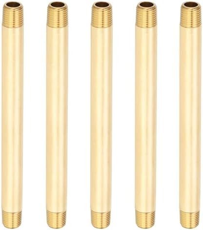 PATIKIL 1/4" x 1/4" NPT Male Brass Pipe Fitting Long Nipple, 5Pcs 6" Long Straight Pipe Fitting Connector Extender for Fuel, Air, Water, Oil, Gas System Connection, 1200PSI