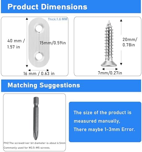 16 Pack Flat Plate Straight Brackets 40MM Stainless Steel Flat Metal Braces,Repair Bracket with Screws