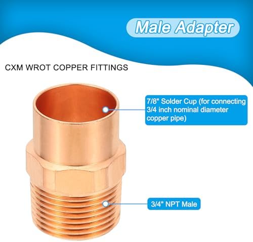 PATIKIL 3/4" Male Adapter Fitting with C x M Connections, 10 Pcs Copper Pipe Fittings with Sweat Solder X FNPT Connection Threaded Tubing Connector for Residential, Commercial