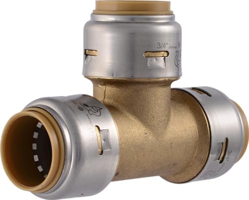 SharkBite Max 3/4 Inch Tee, Push to Connect Brass Plumbing Fitting, PEX Pipe, Copper, CPVC, PE-RT, HDPE, UR370A