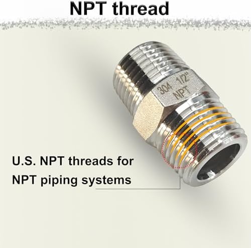 3/4" Male x 3/4" Male Hex Nipple Pipe Fittings, 304 Stainless Steel 3/4 inch NPT Male Threaded Pipe Adapter Fittings Equal Nipples Connectors, Male Straight Connector Pipe Fitting (3/4“, 2pcs)