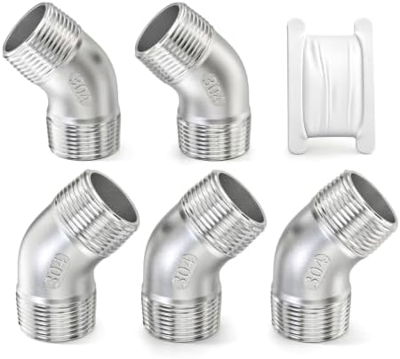TAISHER 5PCS 304 Stainless Steel 45 Degree elbow,1/2” NPT Male Pipe Fitting