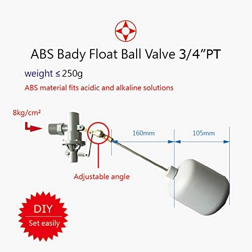 ABS Balanced Float Ball Valve, 100 psi Pressure, 3/4 inch PT Male