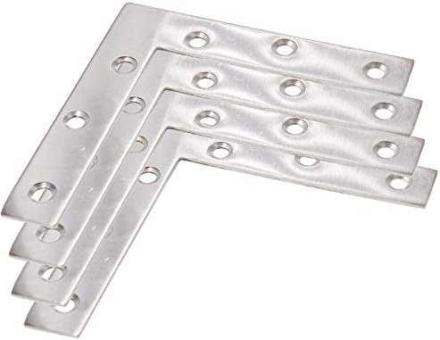 4 Pack Stainless Steel L Shape Flat Corner Bracket Plate - Repair Mending for Wood, Metal Fixing, Joining Support Brace for Shelves, Furniture and Cabinet (120x120mm)