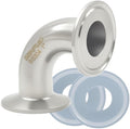 Sanitary Elbow 90 Degree 25mm Pipe OD SS304 Ferrule Tri Clamp 1.5 Inch with 2 Silicone Gaskets