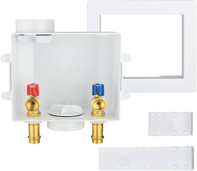 EFIELD Washing Machine Outlet Box, 1/2-inch Copper Press Inlet with Center Drain, White,(WM055)