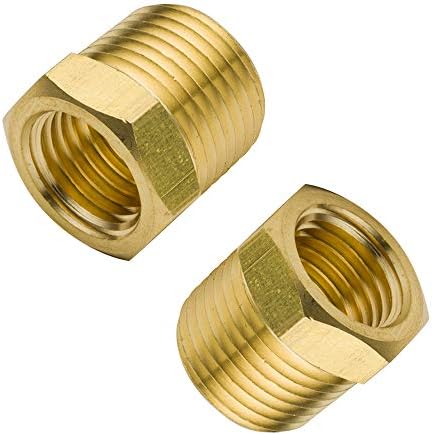 Brass Pipe Fitting Hex Bushing 1" NPT Male to 1/2" NPT Female Adapter 1200psi (Pack of 2)