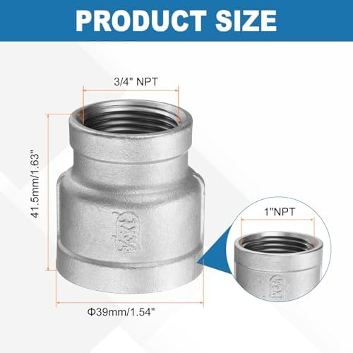 HARFINGTON Reducing Coupling 1"x3/4" NPT Female 304 Stainless Steel