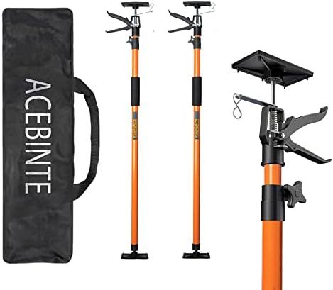2PK Steel Telescopic Adjustable 3rd Hand Support System, Supports up to 154 lbs, Extends from 49 Inch to 114 Inch for Construction Rods, Cabinet Jacks, Cargo Bars, Drywalls