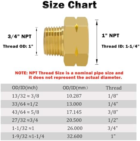 Hooshing 2PCS Brass Pipe Fitting 3/4" NPT Male to 1" NPT Female Reducer