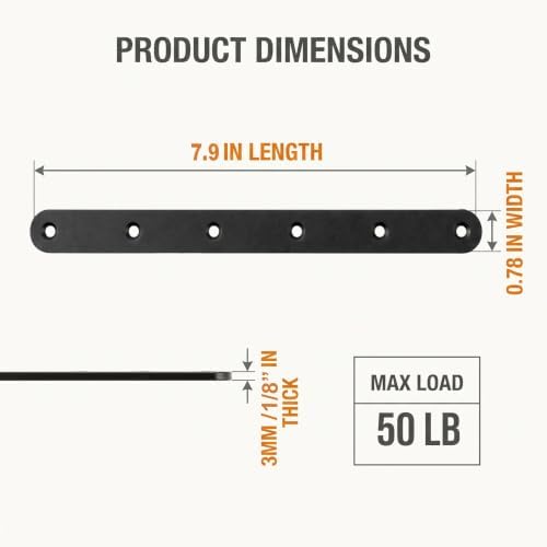 12Pack Straight Brackets Black, 8Inch 200MM Mending Plate Metal Brackets for Brace, Heavy Duty Joining Plates for Wood Fence Bookcase Cabinet, Straight Brace Repairing Mending Plates