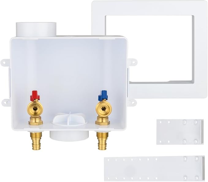 EFIELD Universal Washing Machine Outlet Box, 1/2-inch Pex-A Expansion Inlet x 3/4 inch MHT Outlet Connection, Center Drain,(WM049)