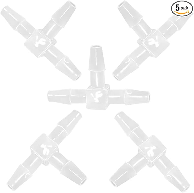 1/8" Tee Fitting Equal Barb 3 Way Hose Barb Adapter for Fuel Gas Liquid Air (Pack of 5)