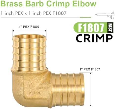 5 Pack ORIANSE 1" Elbow Heavy Duty Brass Barb PEX Fittings for for PEX-B Pipe with Copper Ring Connection in Plumbing Jobs,Lead-Free Brass NSF/ANSI 61 NSF 372 Certificate, ASTM F1807 Certified