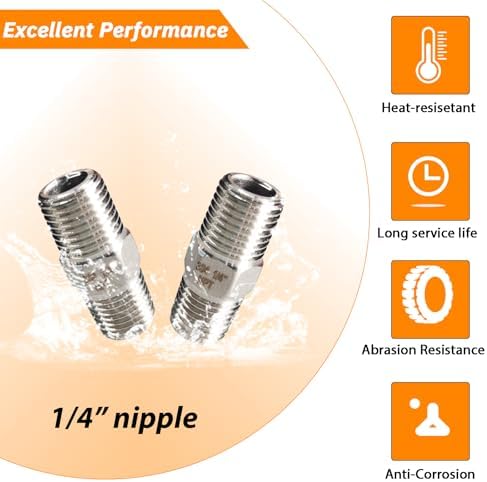 4PCS Hex Stainless Steel Nipple 1/4"NPT Male X 1/4" NPT Male Pipe Fitting 1/4 inch Stainless Steel Pipe Nipples Male Pipe Adapter Fittings Heavy Equal Nipples Connectors