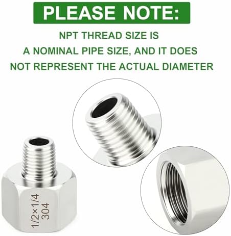 TAISHER 10PCS 304 Stainless Steel Pipe Fitting, New Reducer Adapter, 1/4" NPT Male x 1/2" NPT Female, Reducing Pipe Adapter Fitting