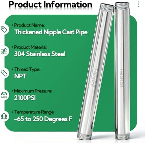 TAISHER 1Pcs Thickened Nipple Cast Pipe 1-1/4" NPT Male, 16" Length