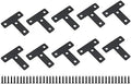 10 PCS Flat T Shape Repair Mending Plate, ULIFESTAR Heavy Duty Corner Bracket Furniture Support Brace Black Joining Bracket Fastener Connector with Mounting Screws (50x50x14mm/2x2x0.6'')