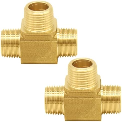 Joywayus 2 Pack 1/4" NPT Male Brass Tee Pipe Fitting Barstock 3-way Adapter