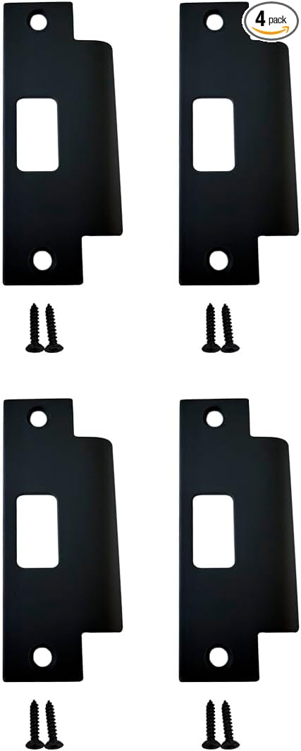 QCAA Stainless Steel Extended Replacement Lock Strike Plate, Round Corner, 4-7/8" for Deadbolt, Matte Black, 4 Pack, Made in Taiwan