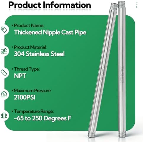 TAISHER 2Pcs Thickened Nipple Cast Pipe 3/8" NPT Male, 16" Length