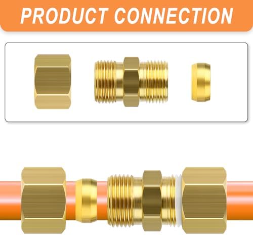 GASHER 100PCS Brass Compression Fitting, Brass Compression Sleeve Ferrules 1/2" Tube OD