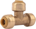SharkBite 1/4 Inch (3/8 Inch OD) Tee, Push to Connect Brass Plumbing Fitting, PEX Pipe, Copper, CPVC, PE-RT, HDPE, U358LFA