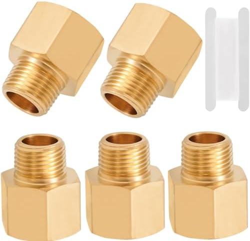 Brass Pipe Fitting,3/8 Inch NPT Male to 1/2 Inch NPT Female Brass Pipe Hose Tube Fitting Hex Head 3/8'' Male NPT to 1/2'' Female NPT Reducer Adapter 5pcs(3/8 npt male x 1/2 npt female)