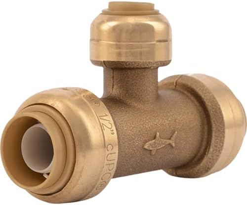 SharkBite 1/2 Inch x 1/2 Inch x 1/4 Inch (3/8 Inch OD) Reducing Tee, Push To Connect Brass Plumbing Fitting, PEX Pipe, Copper, CPVC, PE-RT, HDPE, U359LFA