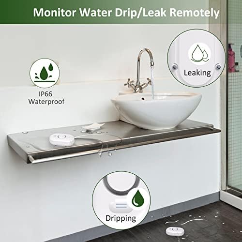 METAK Water Leak Detector Sensor Alarm: Home Water Flooding Monitor Smart Sink Overflow Monitoring Adjustable Wet Moisture Alert Pipe Leakage Drip Detection Warning for Basement Floor (2 Sensor)