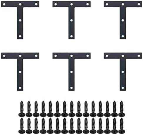 SAYAYO T Brace, 120x120mm (5" x 5") T Brackets Mending Plate Flat Repair Plates Joining Bracket Brace, Stainless Steel Matte Black, 6 Pcs