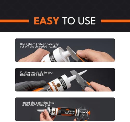 MS300 Marine Sealant, Window Sealer, Pond Sealer for Leaks Concrete Glass Metal, MS Polymer Adhesive 4x Stronger than Aquarium Silicone Caulking, Black Pond Liner Marine Adhesive Sealant, 300ml