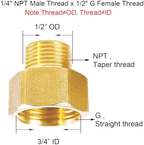 Joywayus 2 Pack Brass 1/2" G Female x 1/4" NPT Male Pipe Fitting Adapter