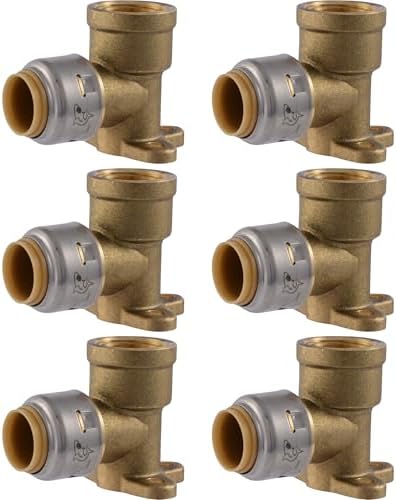 SharkBite Max 1/2 x 1/2 Inch FNPT Drop Ear Elbow, Pack of 6, Push to Connect Brass Plumbing Fitting, UR334