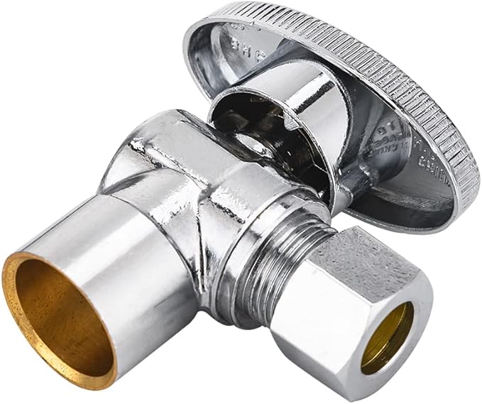 (Pack of 5) EFIELD 1/4 Turn Angle Stop Valve Sweat 1/2" X 3/8" OD Compression Connection, Chrome Plated,(VALVE082-5PCS)