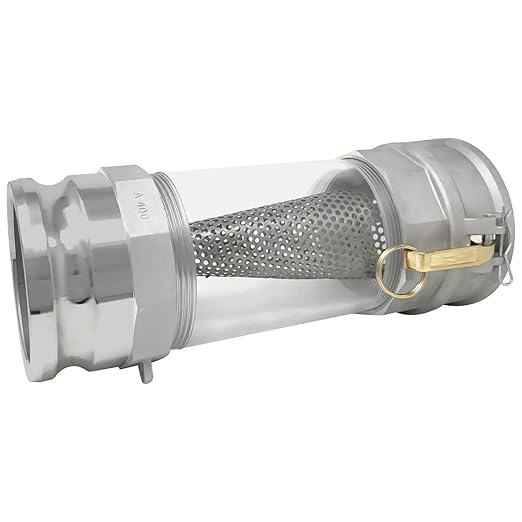 Gloxco 4" in-line Camlock Polycarbonate Sight Glass and Strainer Assembly (CAM-40-SGST-PCAL)