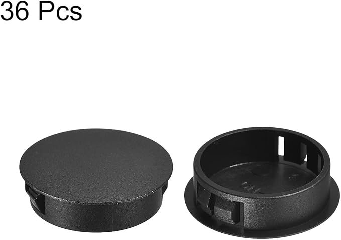 uxcell 1-3/8" Plastic Hole Plugs, 36Pcs Flush Type Panel Round Snap in Fastener Knockout Locking Plugs for Furniture Insert End Caps Panels, Black