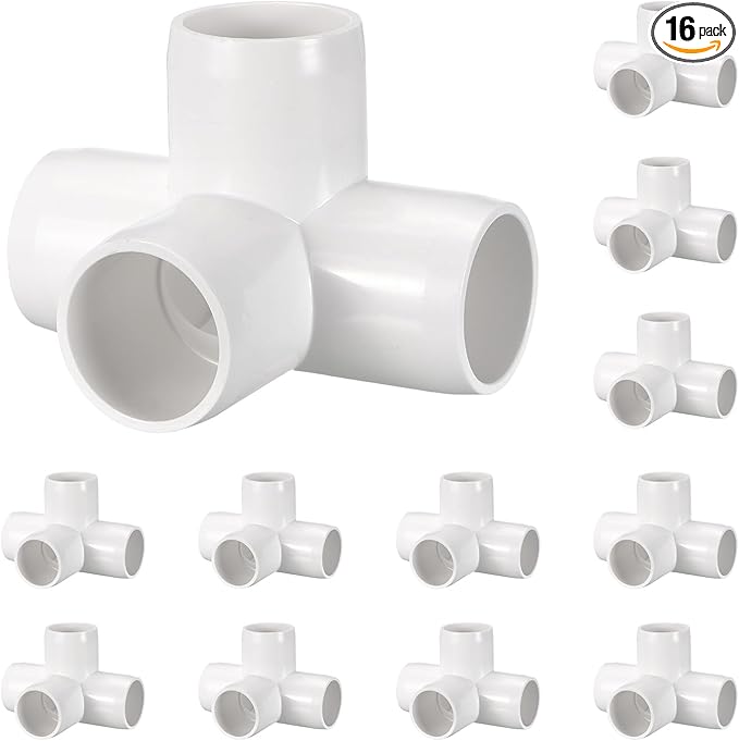 16 Pack 3/4" SCH40 PVC Elbow Pipe Fitting, 4-Way PVC Elbow Corner Side Outlet Tee Fitting, Furniture Grade Pipe Connectors for DIY Project, Pond Protection, Socket x Socket