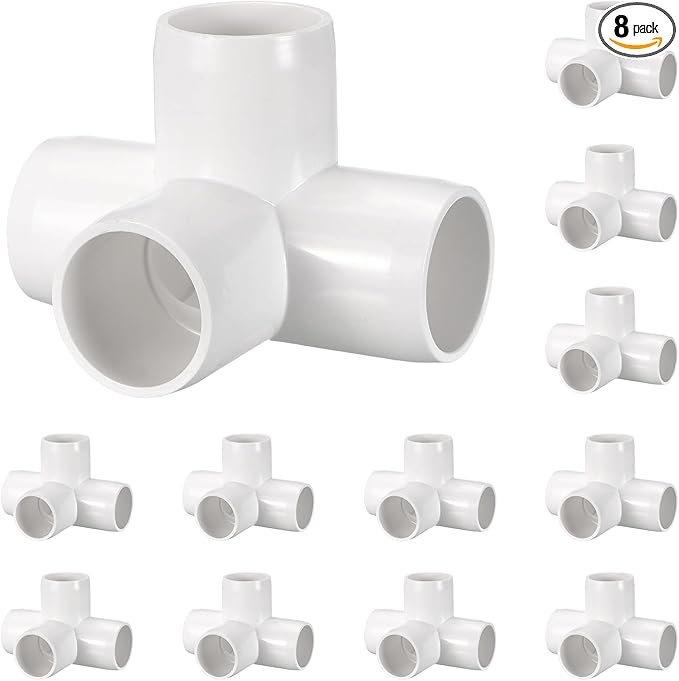 8 Pack 3/4" SCH40 PVC Elbow Pipe Fitting, 4-Way PVC Elbow Corner Side Outlet Tee Fitting, Furniture Grade Pipe Connectors for DIY Project, Pond Protection, Socket x Socket, White