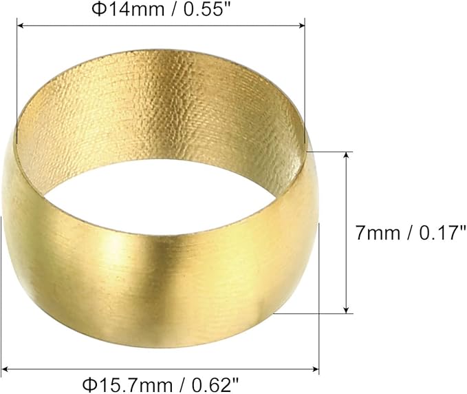 PATIKIL 14mm Tube OD Brass Compression Sleeves Ferrules, 25 Pack Brass Ferrule Fitting Brass Compression Fitting Assortment Kit for Air Water Gas Pipe