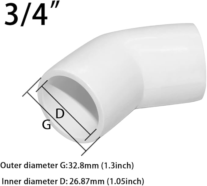 3/4" 45 Degree PVC Elbow Fitting, Furniture Grade 2 Way Right Angle Elbow Side Outlet, PVC Corner Fittings for DIY Building Furniture Greenhouse Shed Pipe Fittings Tent Connection (Pack of 8)