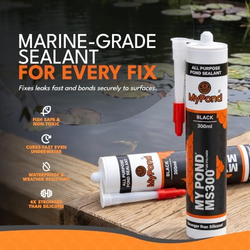 MS300 Marine Sealant, Window Sealer, Pond Sealer for Leaks Concrete Glass Metal, MS Polymer Adhesive 4x Stronger than Aquarium Silicone Caulking, Black Pond Liner Marine Adhesive Sealant, 300ml
